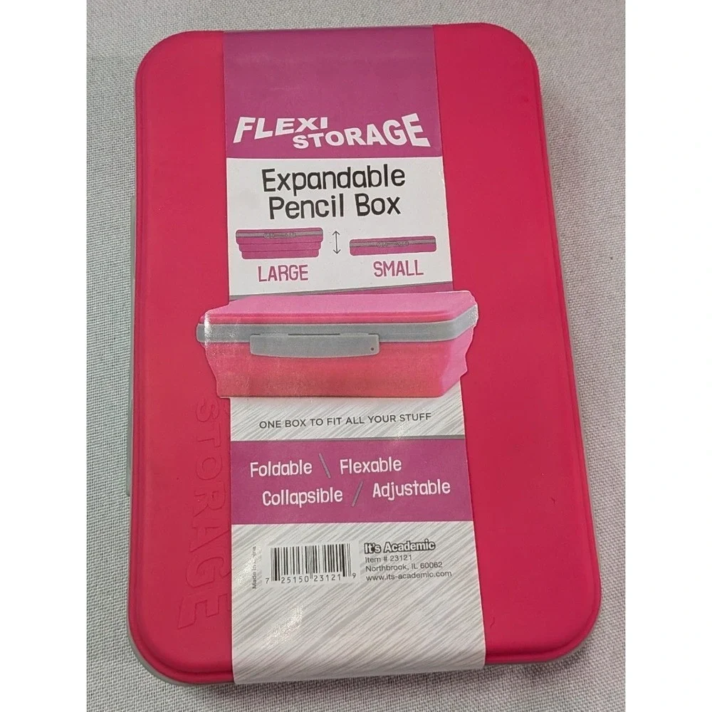 It's Academic Flexi Storage Expandable Pencil Box Pink New Collapsible 23121